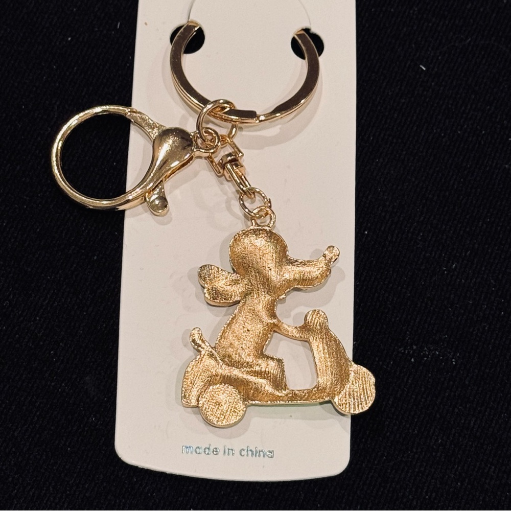 BAG CHARM Mint Gold and White Dog On Scooter Keychain - Picture 6 of 10